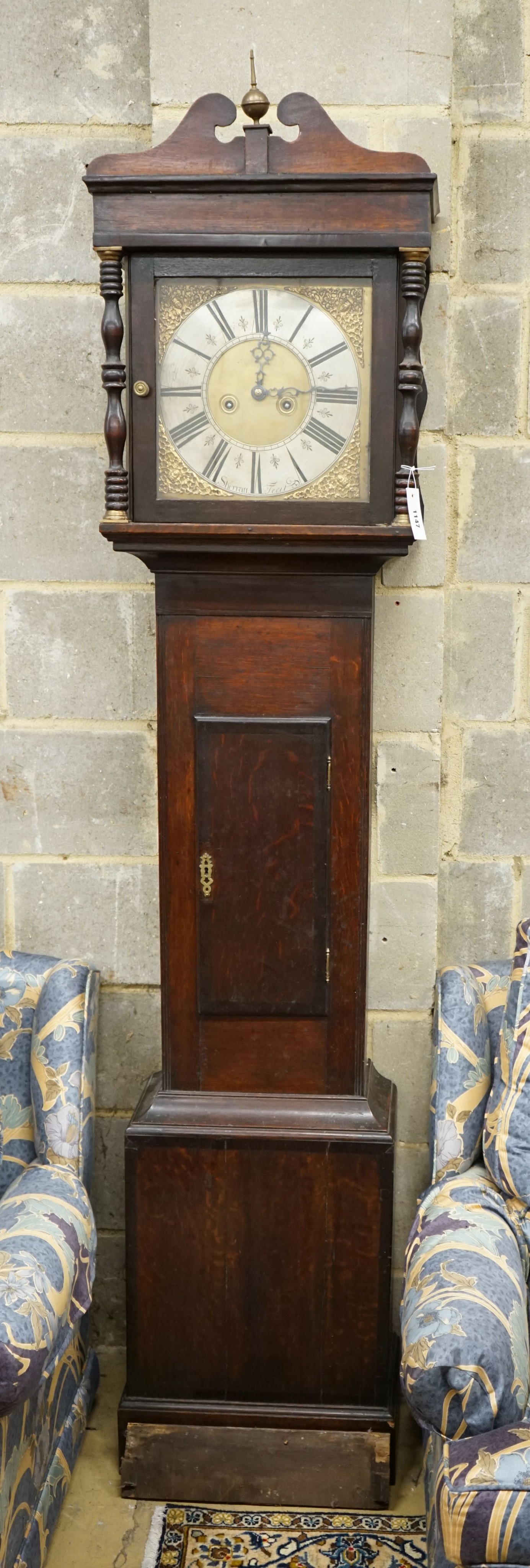 An 18th century oak eight day longcase clock, marked Sherratt, height 208cm